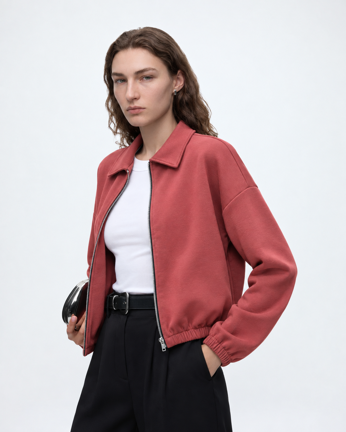Zip Up Collared Jacket Rust Red    27355