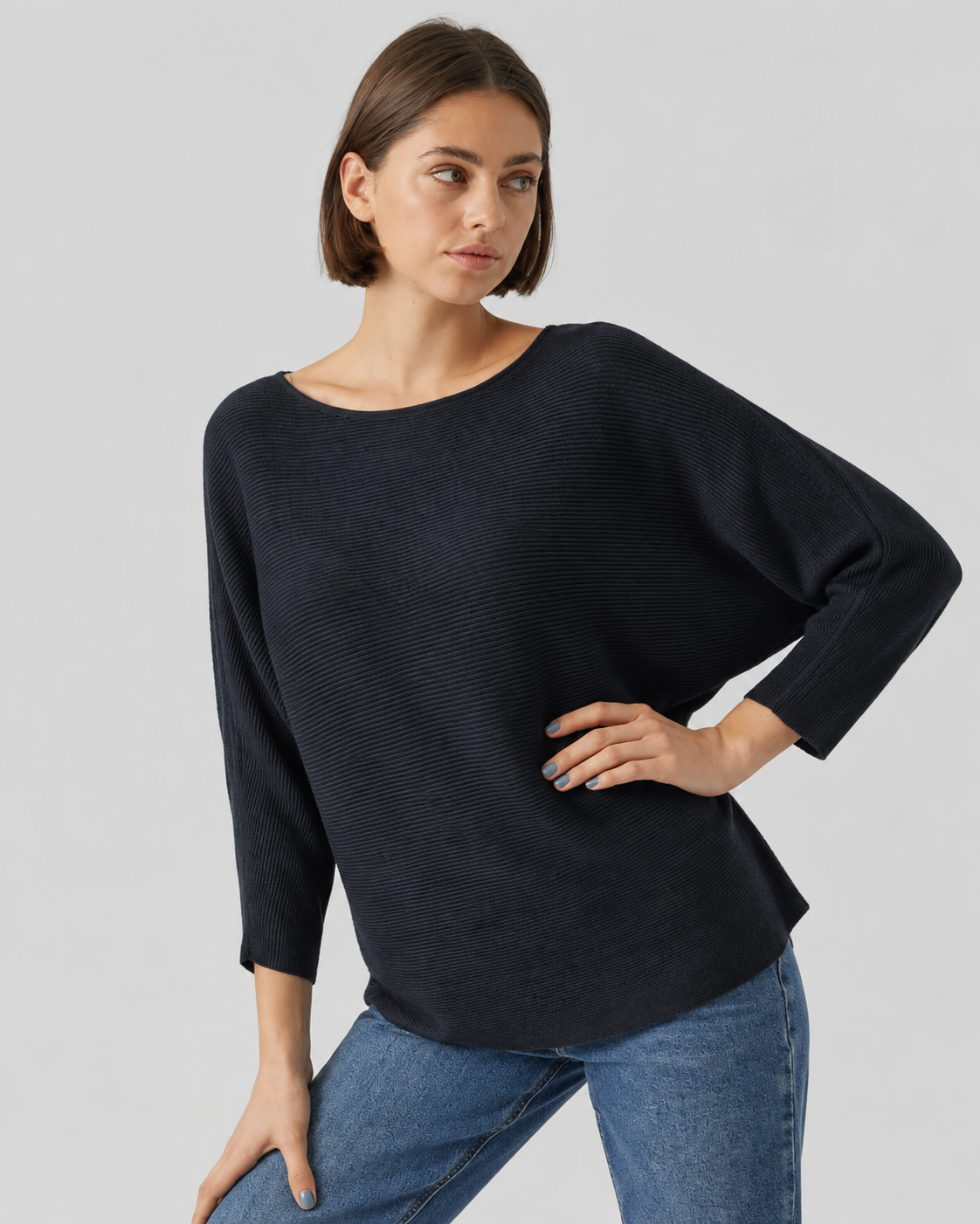 Ribbed Knit Jumper Black ZS9011