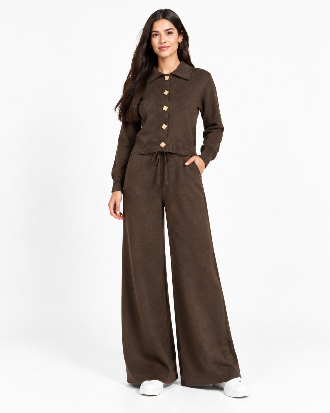 Chic Knit Two-Piece Set   Brown F332