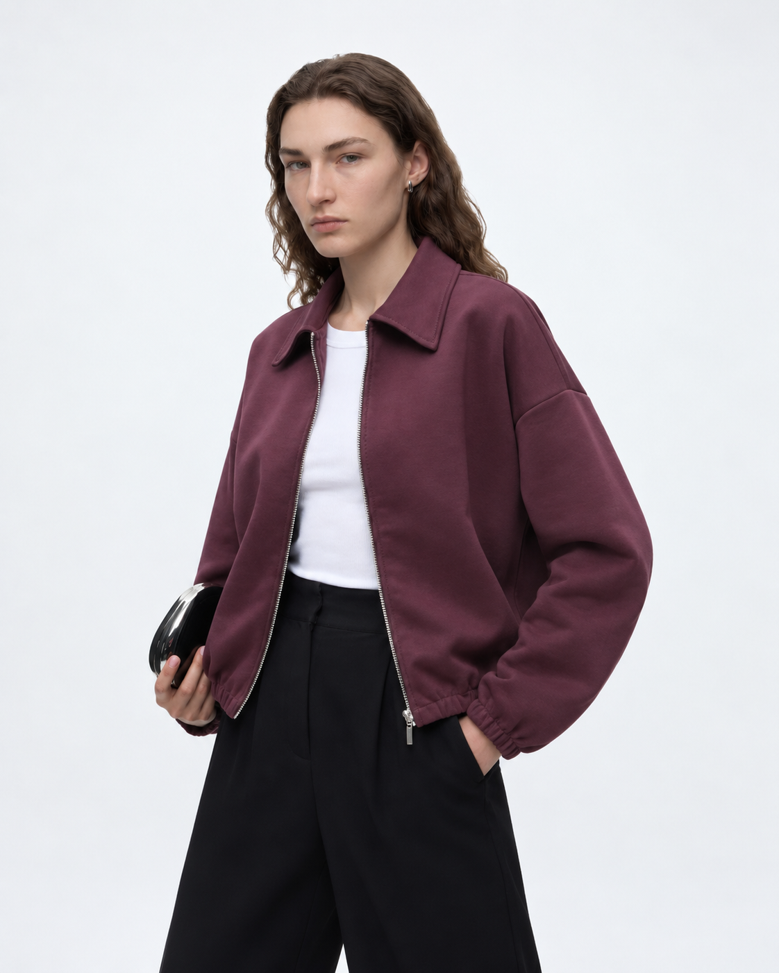 Zip Up Collared Jacket Plum 27355