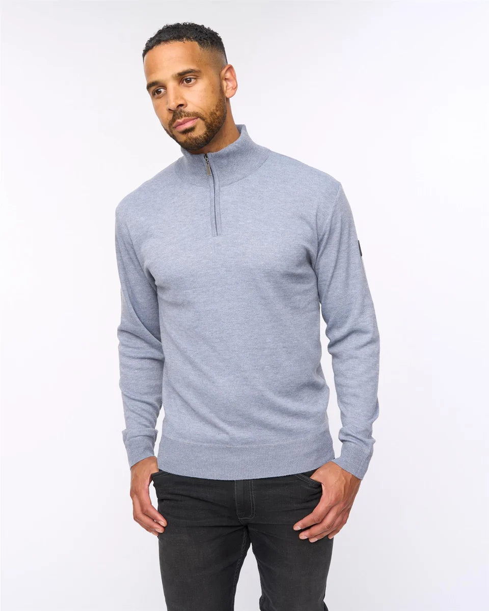 Delloway 1/4 Zip Funnel Neck Jumper Grey Marl