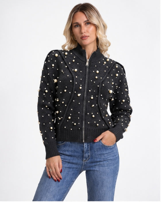 Black Pearl-Detail Knit cardiagn  ZS5330